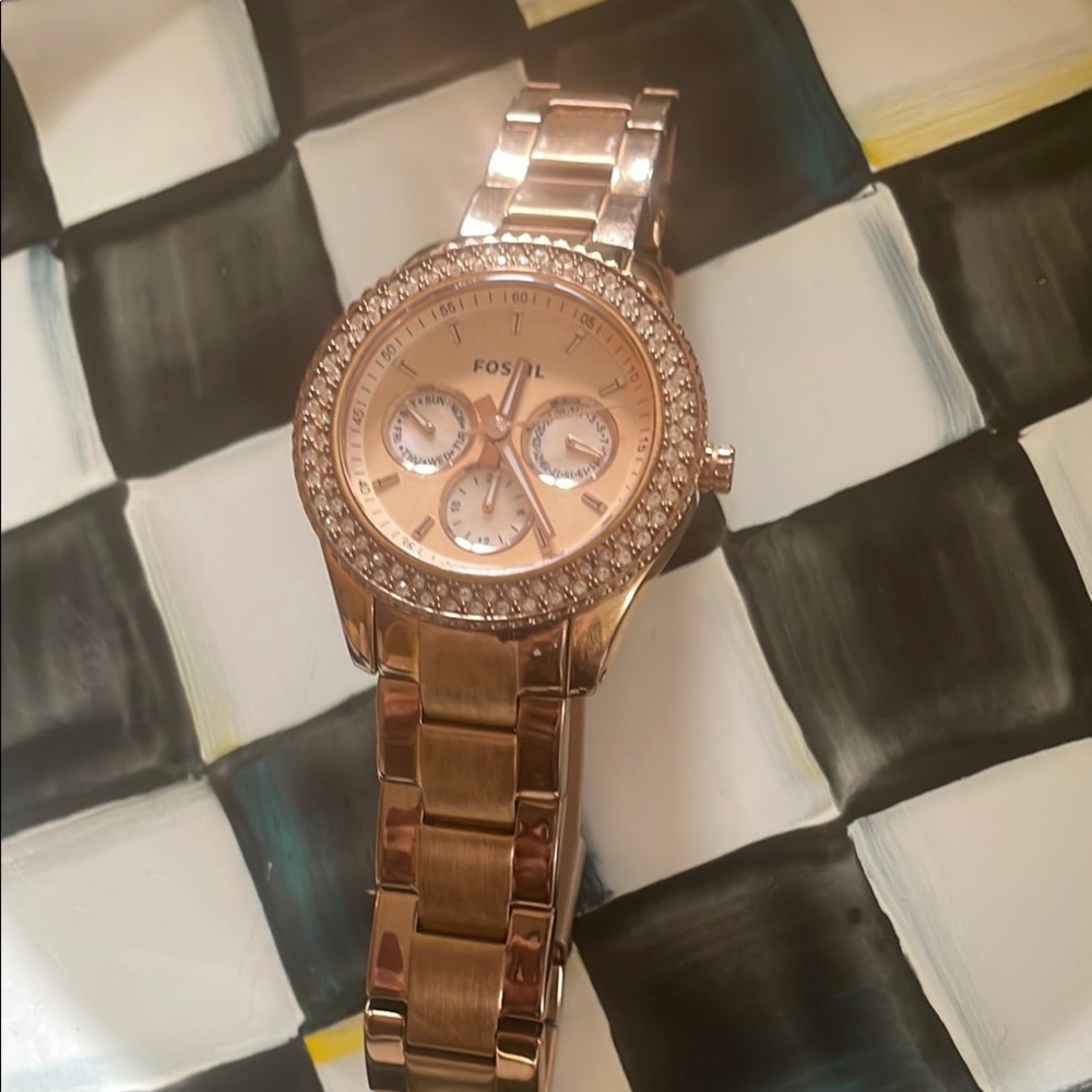 Fossil Rose Gold Watch with Crystal Embellishments
